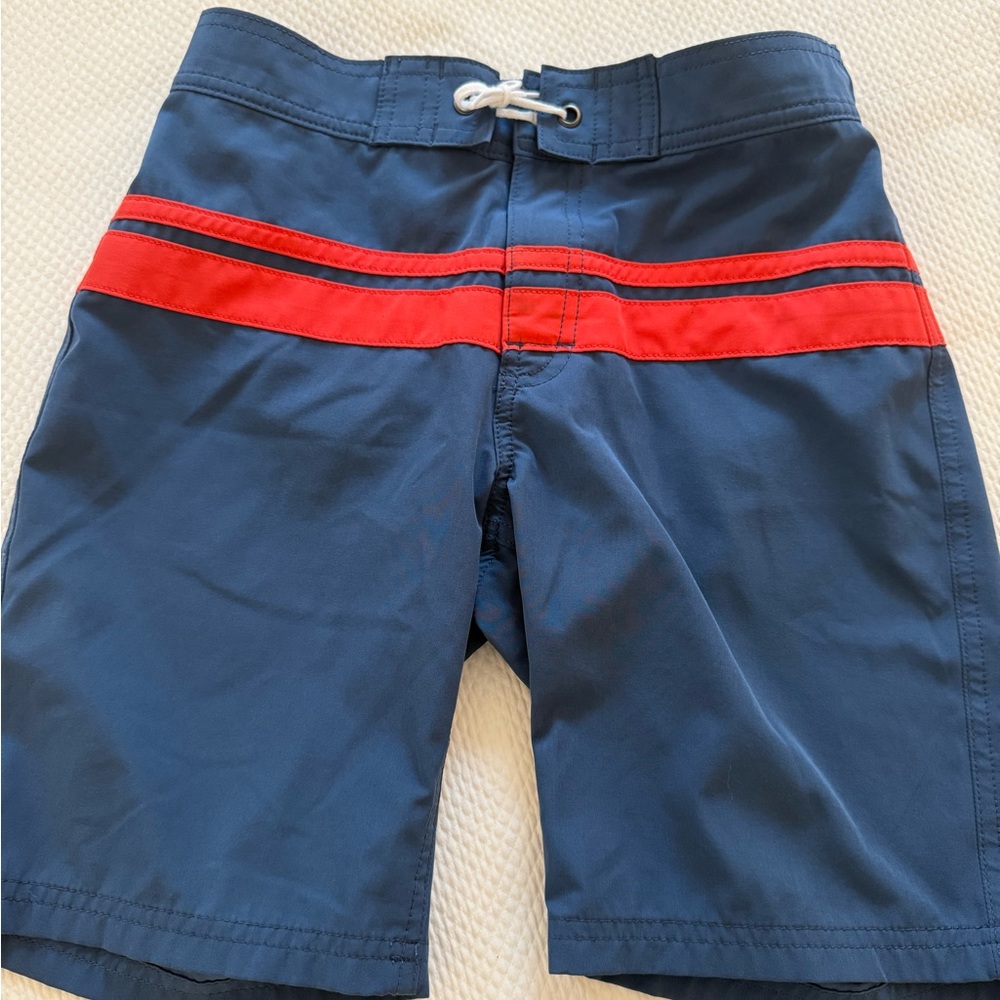 J Crew Crewcuts Kids Navy Blue and Red Stripe Swim Shorts